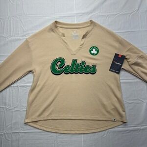 Boston Celtics Fanatics Womens Long Sleeve V Neck Top XS Beige NWT